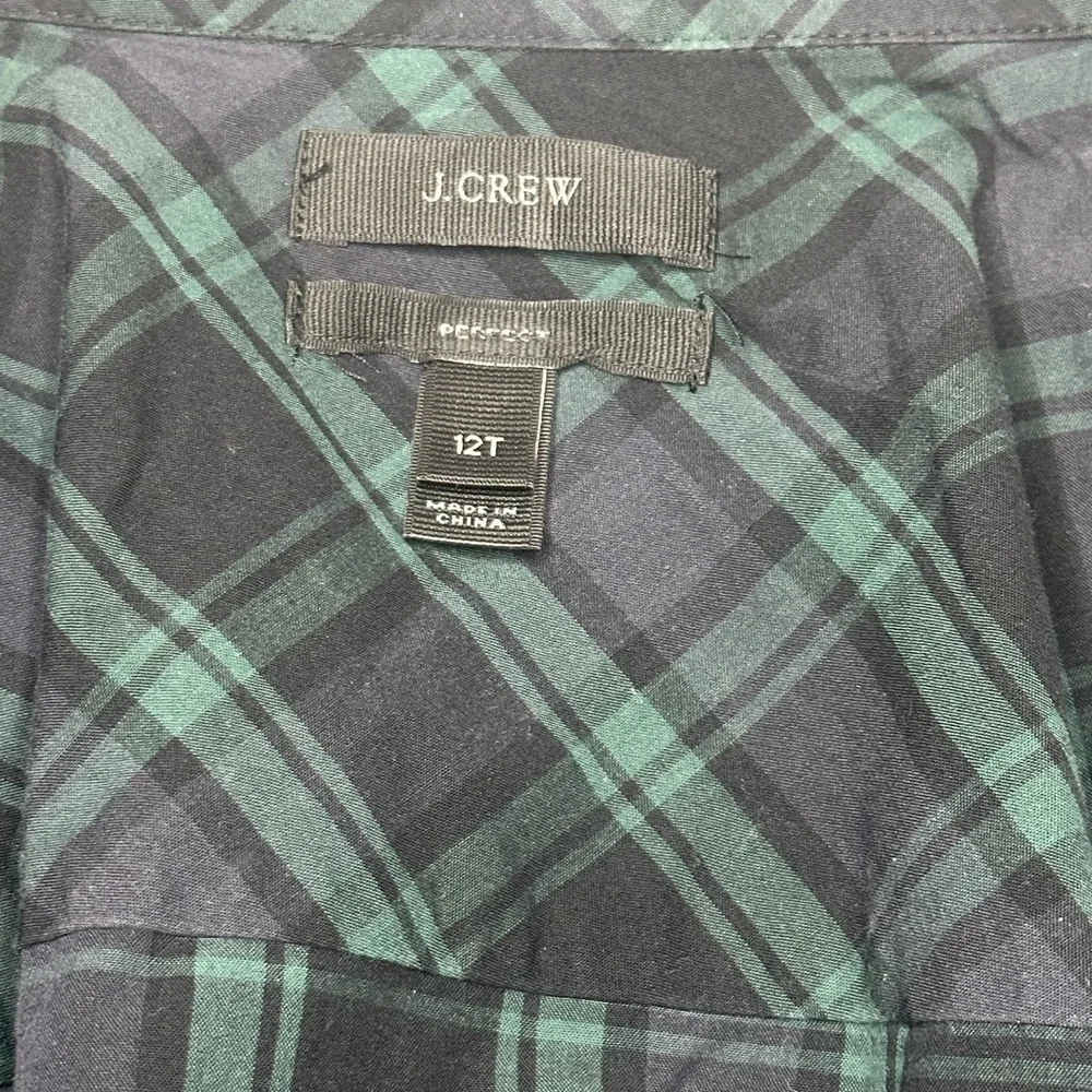J. Crew Green and Black Casual Button Down Shirt size 12T